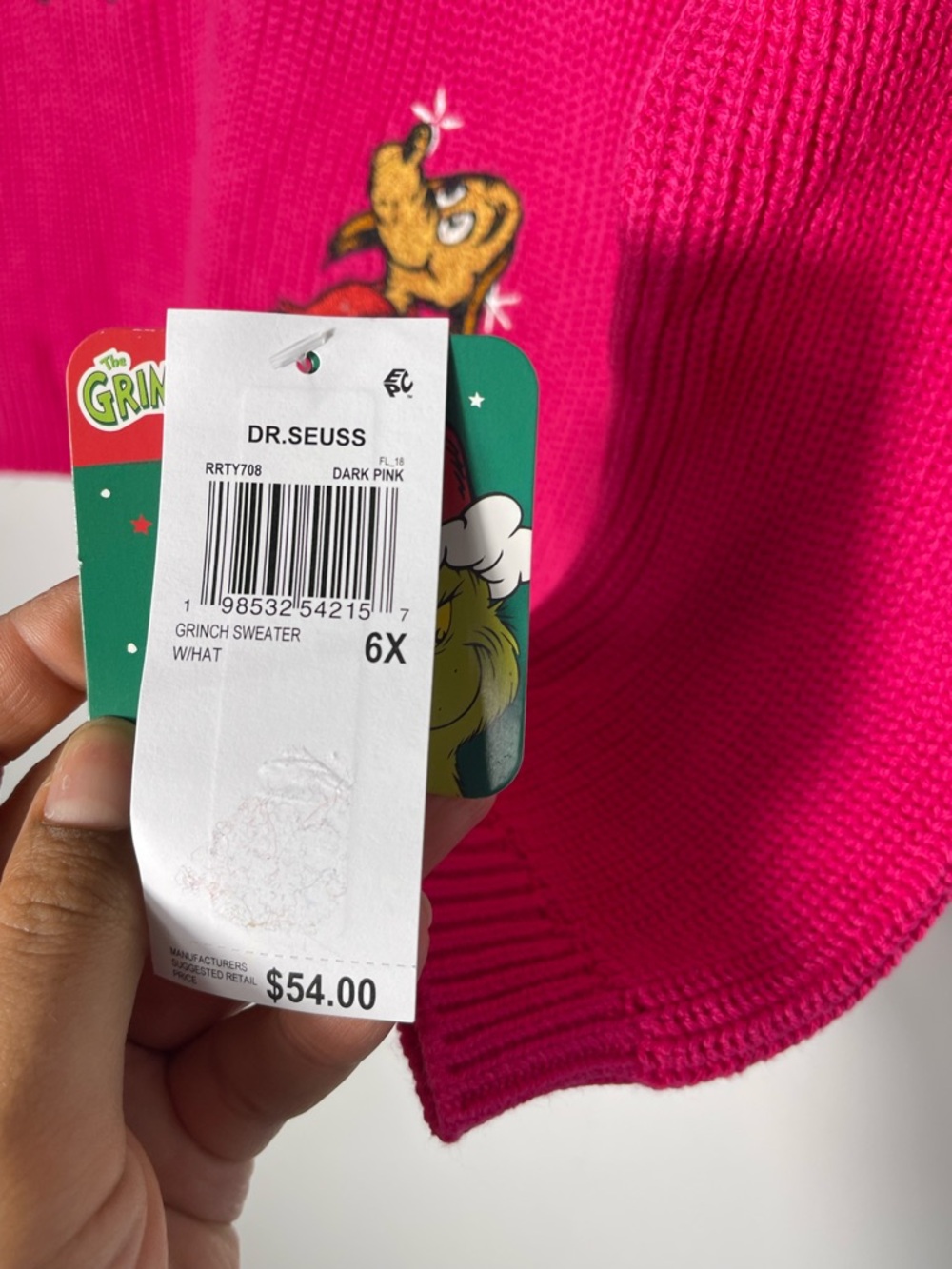 Dr. Seuss Girl Bright Pink Crewneck Sweater with Grinch Characters Size 6X NWT - Picture 2 of 7